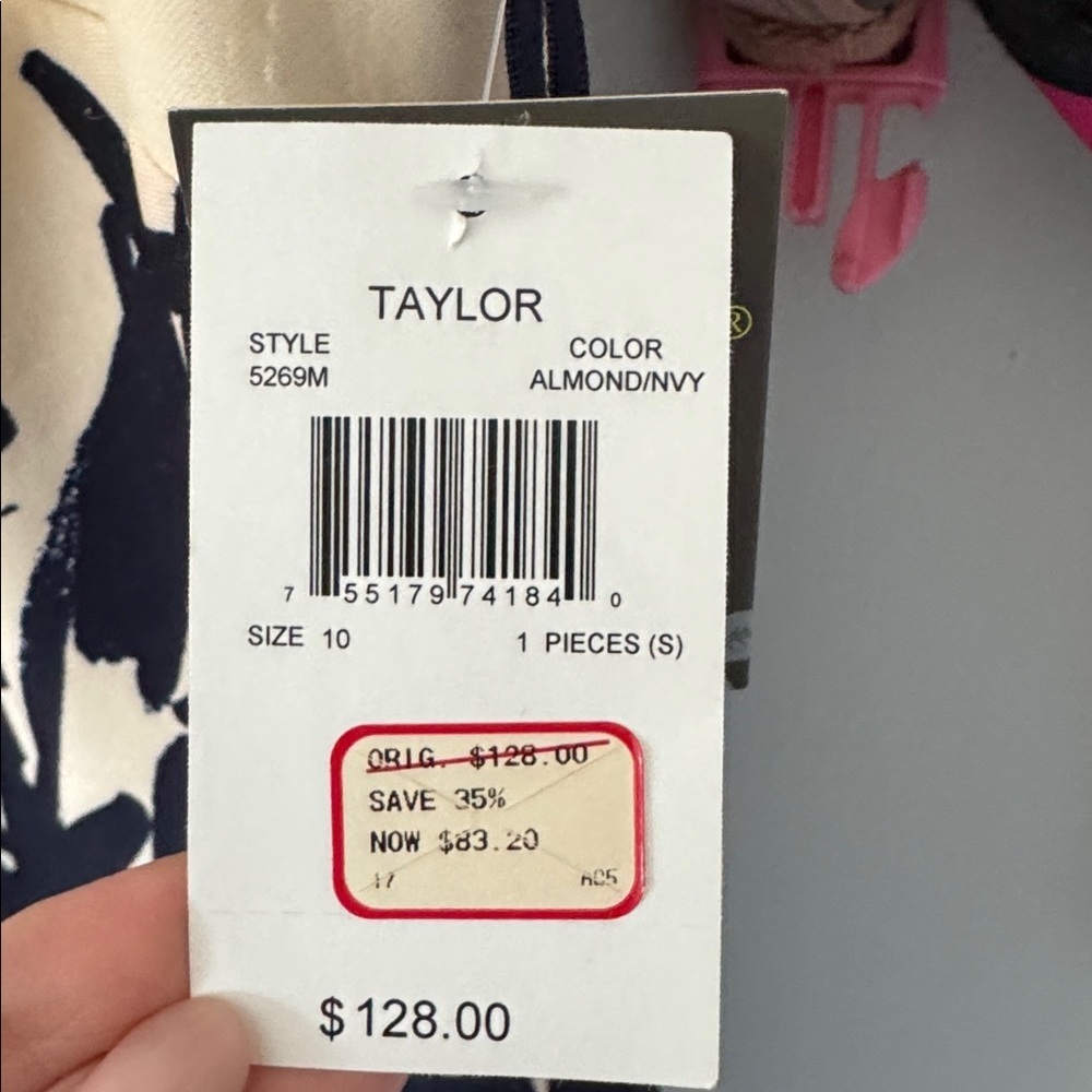 Taylor Navy and Cream Patterned Mini Dress - Picture 6 of 11